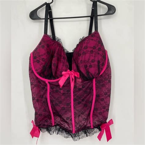 Cacique Intimates Sleepwear New Cacique Negligee Corset Top Bows Plus Size Hot Pink