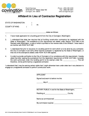 Fillable Online Covingtonwa Affidavit In Lieu Of Contractor