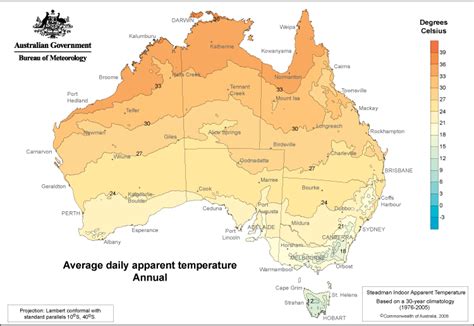 Apparent temperature climatology maps, Bureau of Meteorology