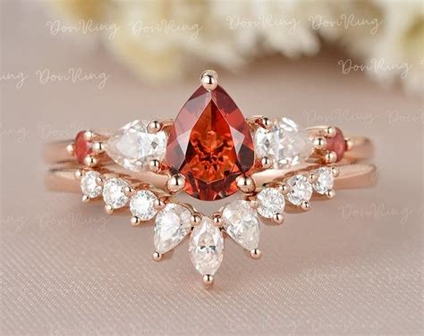 Flame Sunstone Ring Set With Oval Oregon Sunstone And Red Etsy