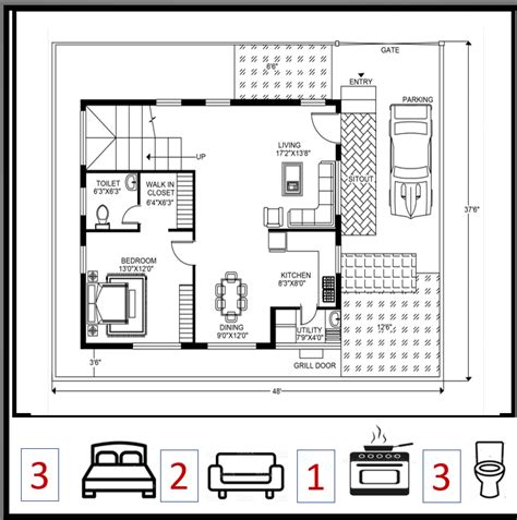 25 X 45 House Design 1 BHK Plan 016 Happho