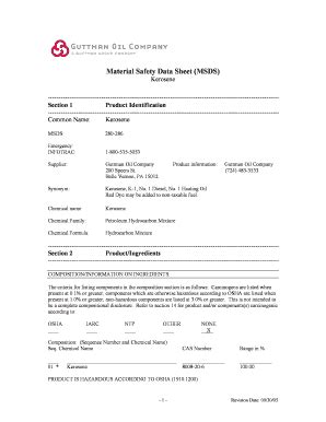 Fillable Online Material Safety Data Sheet MSDS Kerosene PAC LP Fax