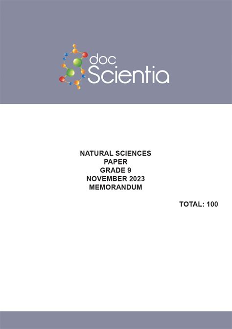 Gr 9 Natural Sciences Paper November 2023 Memo