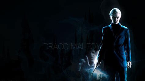 Draco Malfoy With Wand In Lord Voldemort Background Wearing Blue Dress