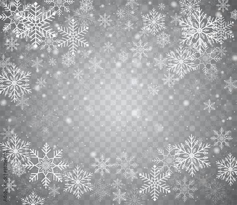 Falling snow in different shapes. Christmas snow with snowflakes on ...