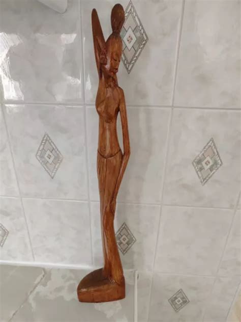 Balinese Hand Carved Wooden Statue Of A Half Naked Woman Made Runda