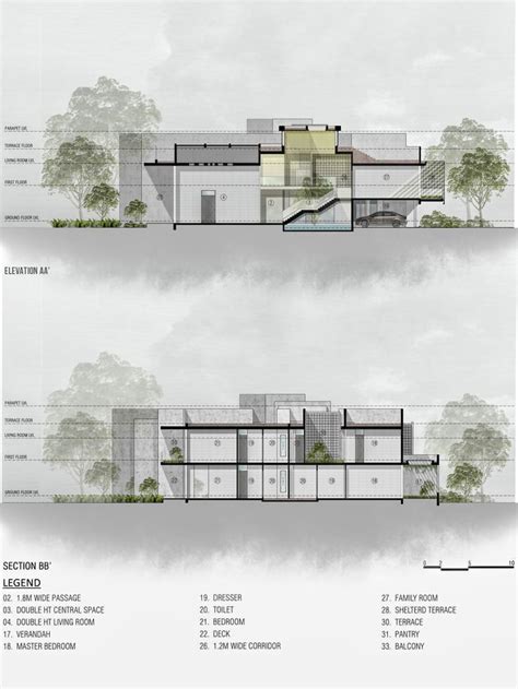 Two Diagrams Showing The Different Sections Of A Building With Trees