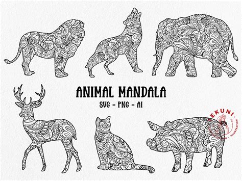 Zentangle Animal Mandala Svg Coloring Page Instant Download Etsy
