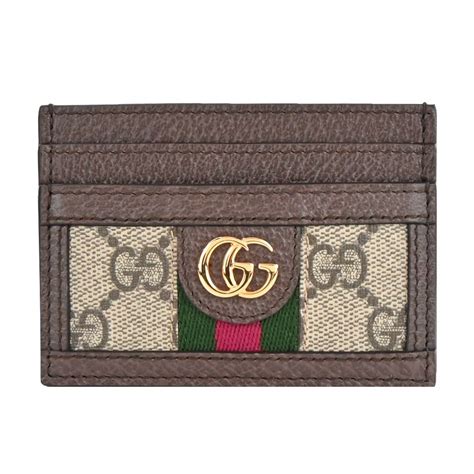 Gucci 古馳 經典ophidia Gg帆布拼接皮革卡片夾 卡其棕 Pchome 24h購物