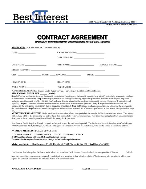 Repair Contract Agreement Free Printable Documents