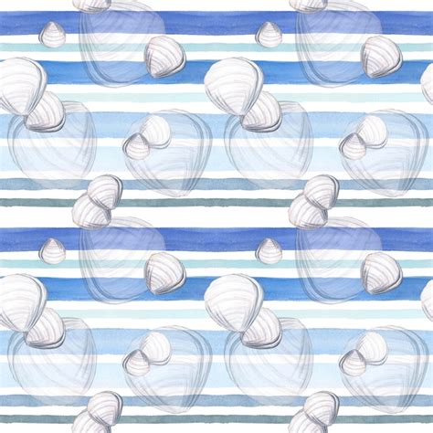 Premium Photo Watercolor Seamless Pattern In Blue Stripes Of White