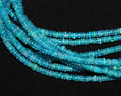 Paraiba Blue Opal Smooth Rondelle Bead Welo Opal Bead Ethiopian Opal