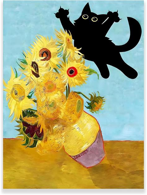 Amazon ZZPT Vincent Van Gogh Cat Canvas Wall Art Sunflowers