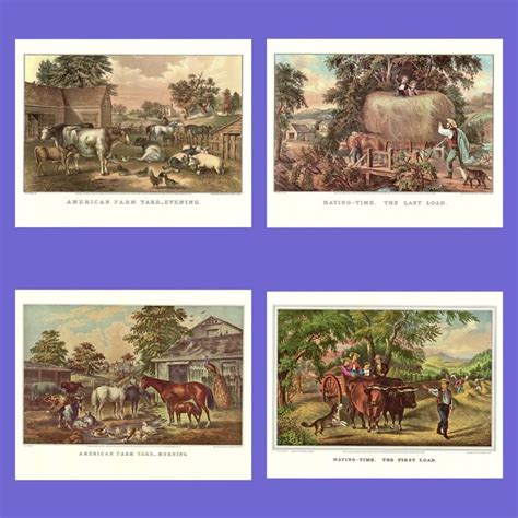 Four Prints Of The American Farm From The Book Currier And Etsy