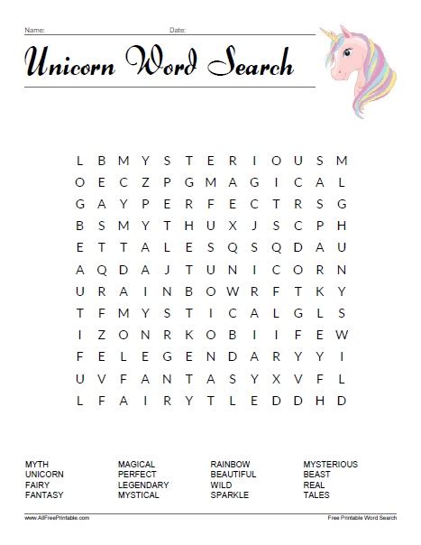 Unicorn Word Search Free Printable Unicorn Word Search Puzzle Puzzles