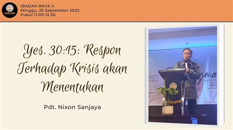 Yesaya 30 15 Respon Terhadap Krisis Akan Menentukan Pdt Nixon