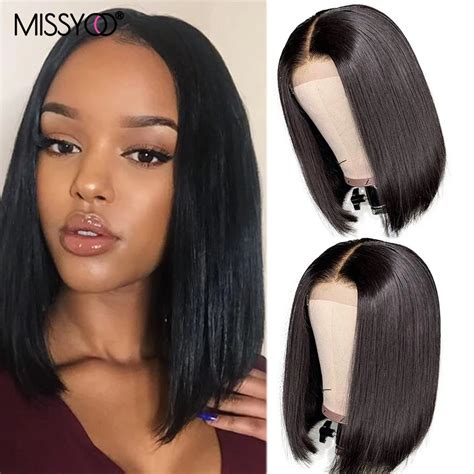 Brazilian Human Hair Short Straight Bob Wigs Pre Plucked 4x4 Lace