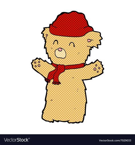 Comic Cartoon Teddy Bear In Hat And Scarf Vector Image