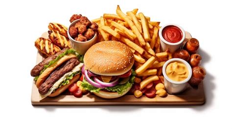 Premium Ai Image Chicken Burger Bonanza Platter With Finger Fries Nuggets And Sauce White