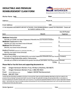 Fillable Online Seiu Deductible And Premium Reimbursement Claim Form