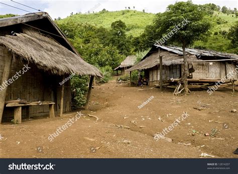 Thatched Huts In Hmong Village In Northern Laos Stock Photo 12814207