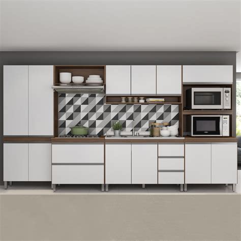 Cozinha Completa Modulada Bela 360 Cm 6 Peças 12 portas 5 Gv mdp Branco