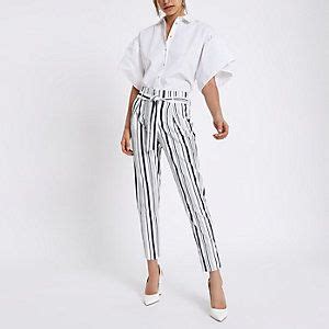 Navy Stripe Tie Waist Tapered Trousers Navy Stripes Going Out