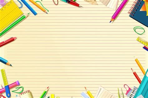 Lined Paper Background With Scattered School Supplies Premium Ai