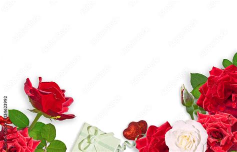 Red roses on white background. Top view. Rose border Stock Photo ...