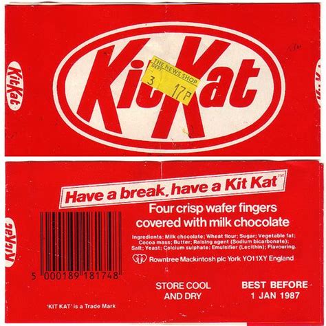 Rowntree Mackintosh Kit Kat From 1987 Kit Kat Take Out Menu