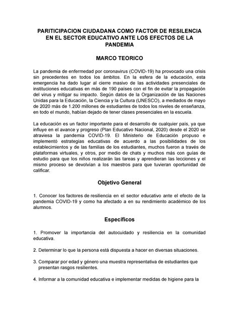 Resilencia Covid 19 PARITICIPACION CIUDADANA COMO FACTOR DE