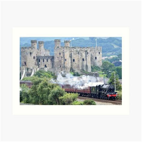 Steam Locomotive Passes Conwy Castle Art Print By Rockysmat Redbubble