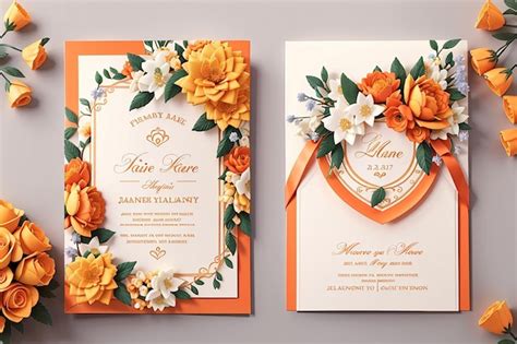 Premium Ai Image Lovely Orange Wedding Invitation Card Design Template