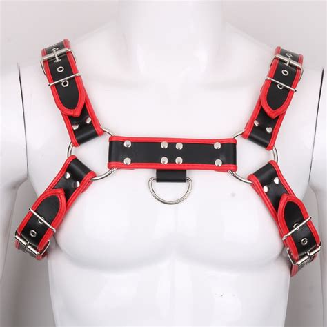 Men Lingerie Faux Leather Body Chest Harness Bondage Outfit Costume Homme Black Red Sexy