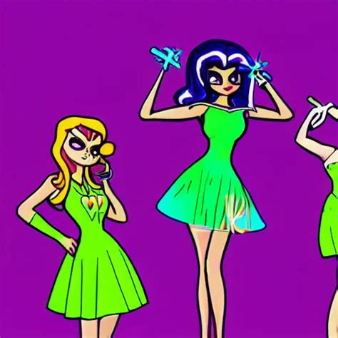 Grownup Powerpuff Girls Smoking Weed In A Purple Room Stable Diffusion