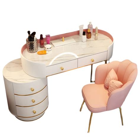 modern bedroom metallic lighted mirror  drawer makeup vanity set