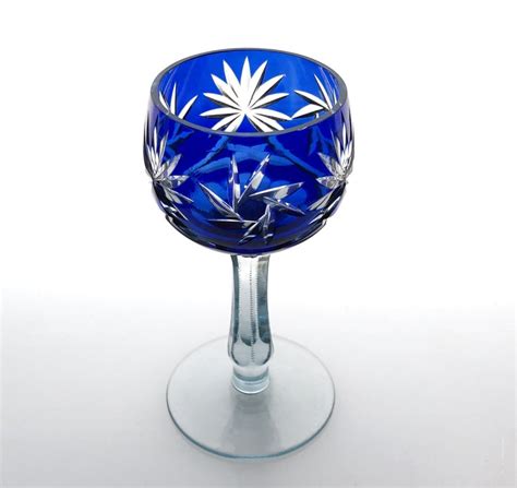 Rustic Vintage Cobalt Blue Wine Glass Goblet Hock Cut To Clear Etsy