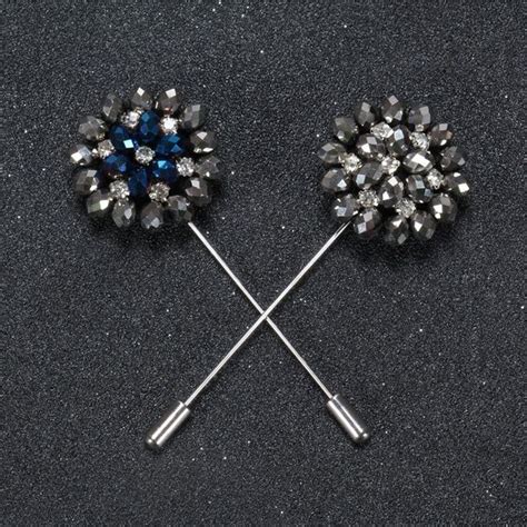 Fashion Crystal Flower Mens Brooches Long Brooch Pins Handmade Mens