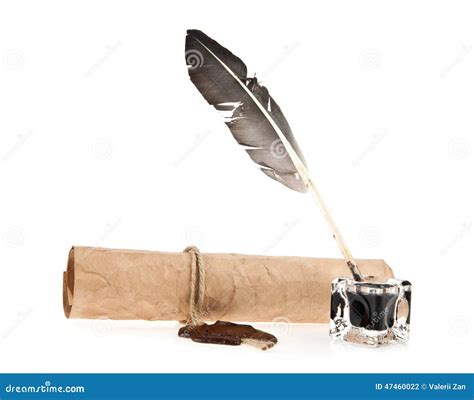 Old Paper And Ink Pot With A Feather Stock Photo Image 47460022