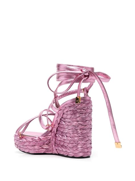 Tom Ford Padlock Mm Rope Wedge Sandals In Rosa Modesens