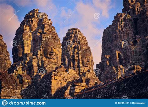 Face Towers In Bayon Temple Angkor Thom Stock Photo Cartoondealer