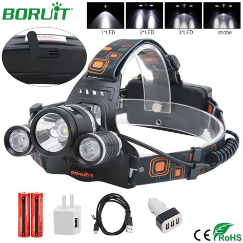 Boruit R Xm L Led Headlamp Flashlight Rechargeable Waterproof