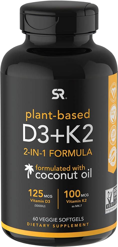 Vitamin D3 K2 With Organic Virgin Coconut Oil Plant Based Vegan D3 5000iu With Mk7 Vitamin