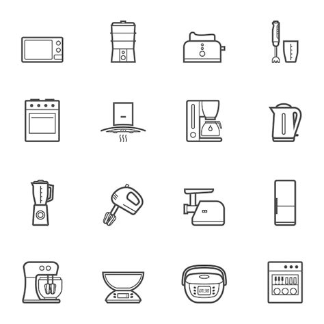 Premium Vector Kitchen Appliances Vector Line Style Icon Set