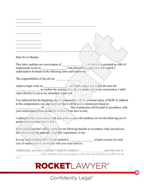 Free Employment Acceptance Letter Template Rocket Lawyer