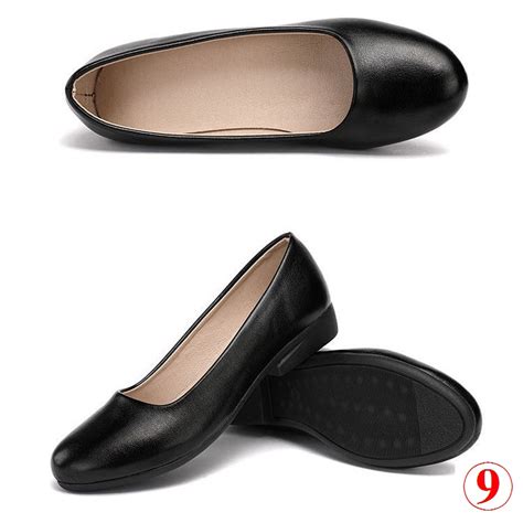 Black Flat Work Shoes Professional Women Leather Large Size Mother ...