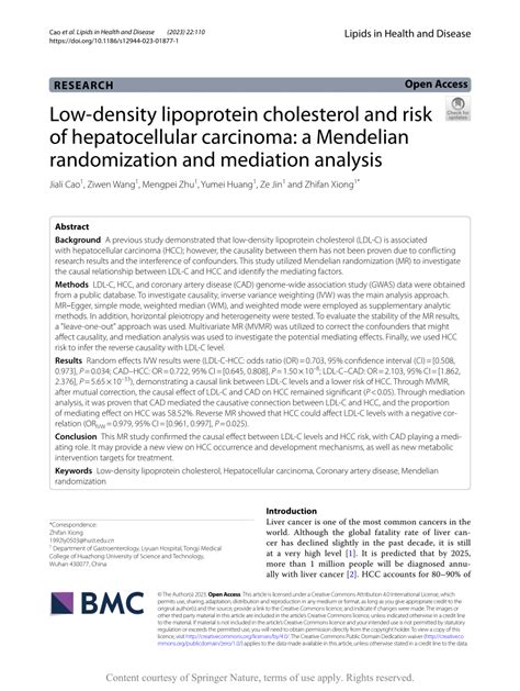 Pdf Low Density Lipoprotein Cholesterol And Risk Of Hepatocellular