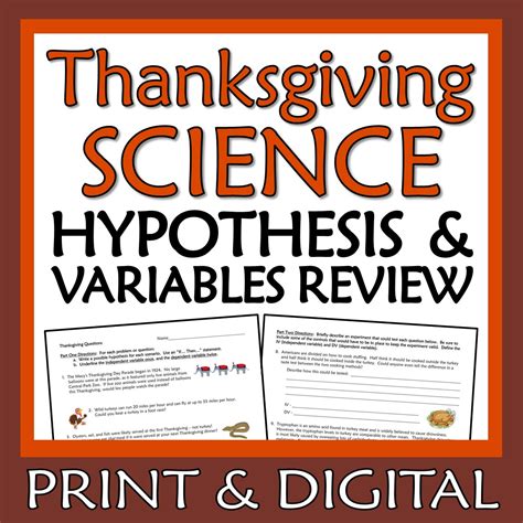 Thanksgiving Science Activity Review The Scientific Method Hypothesis