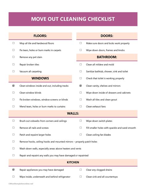 8 Free Move Out Cleaning Checklists Editable
