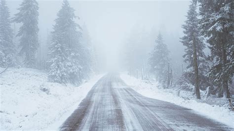 Road Snow Blizzard Trees Winter K Hd Wallpaper